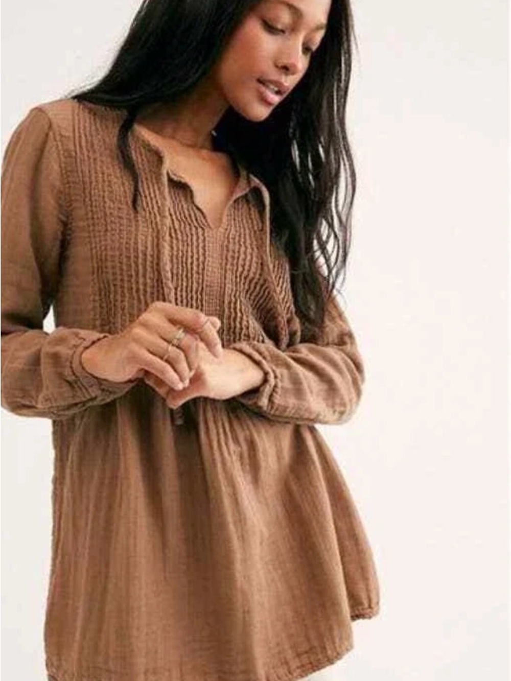 NWT Free People X CP SHADES TUCK TUNIC CORIANDER BROWN XS